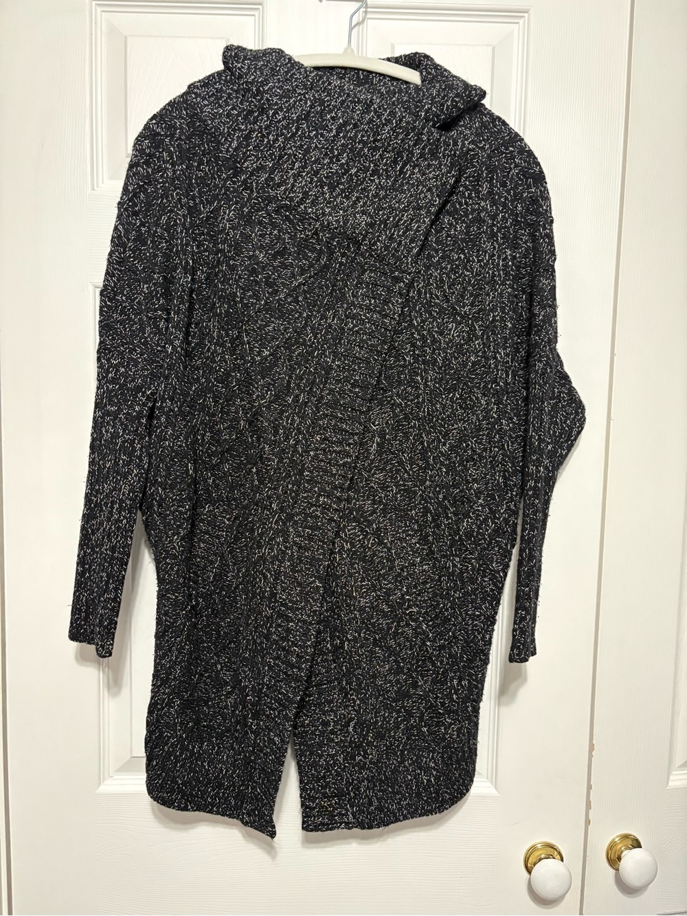 Eclipse Black & White Marled Open-Front Cape Cardigan